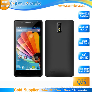 Cheap Mobile 4.5inch Smart Phone Dual Core Mtk6572 CPU 512MB+4GB Smart Cell Phone (Q26)